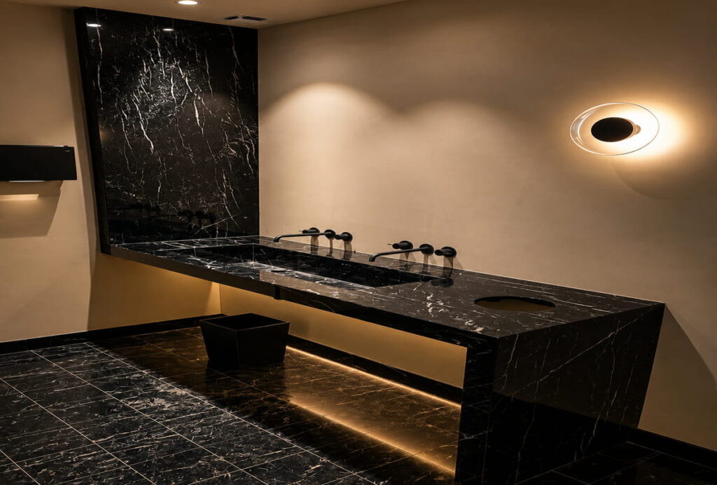 Baño en Mármol Negro Marquina · Mármol negro, Murcia — Kelia Natural Design