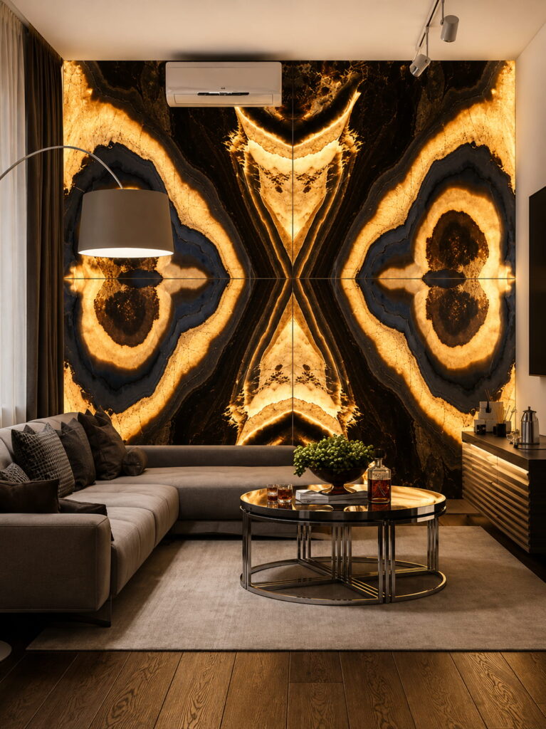 Panel de Pared en Ónix Black Retroiluminado · Ónice, Murcia — Kelia Natural Design